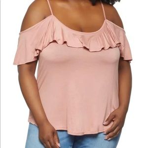 NEW Plus Size Pink Ruffle Cold Shoulder Top 2X 18 20